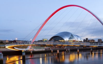 Gateshead Council lighting the Millennium Bridge Red for World Aids Day 2024 #Rocktheribbon
