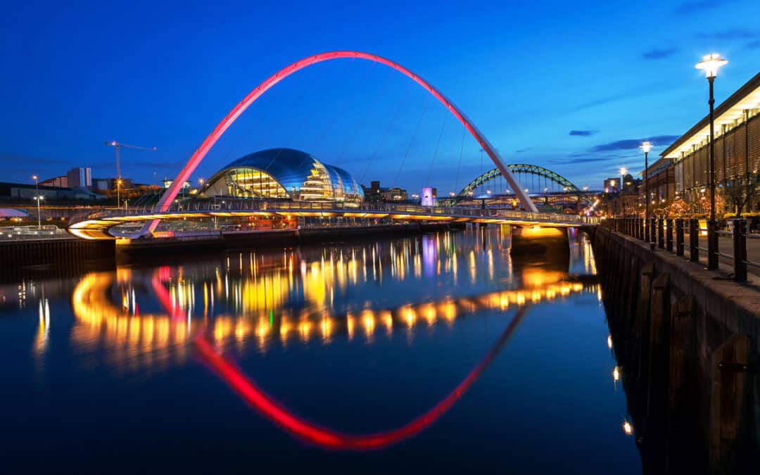 Gateshead Council lighting the Millennium Bridge Red for World Aids Day 2025
